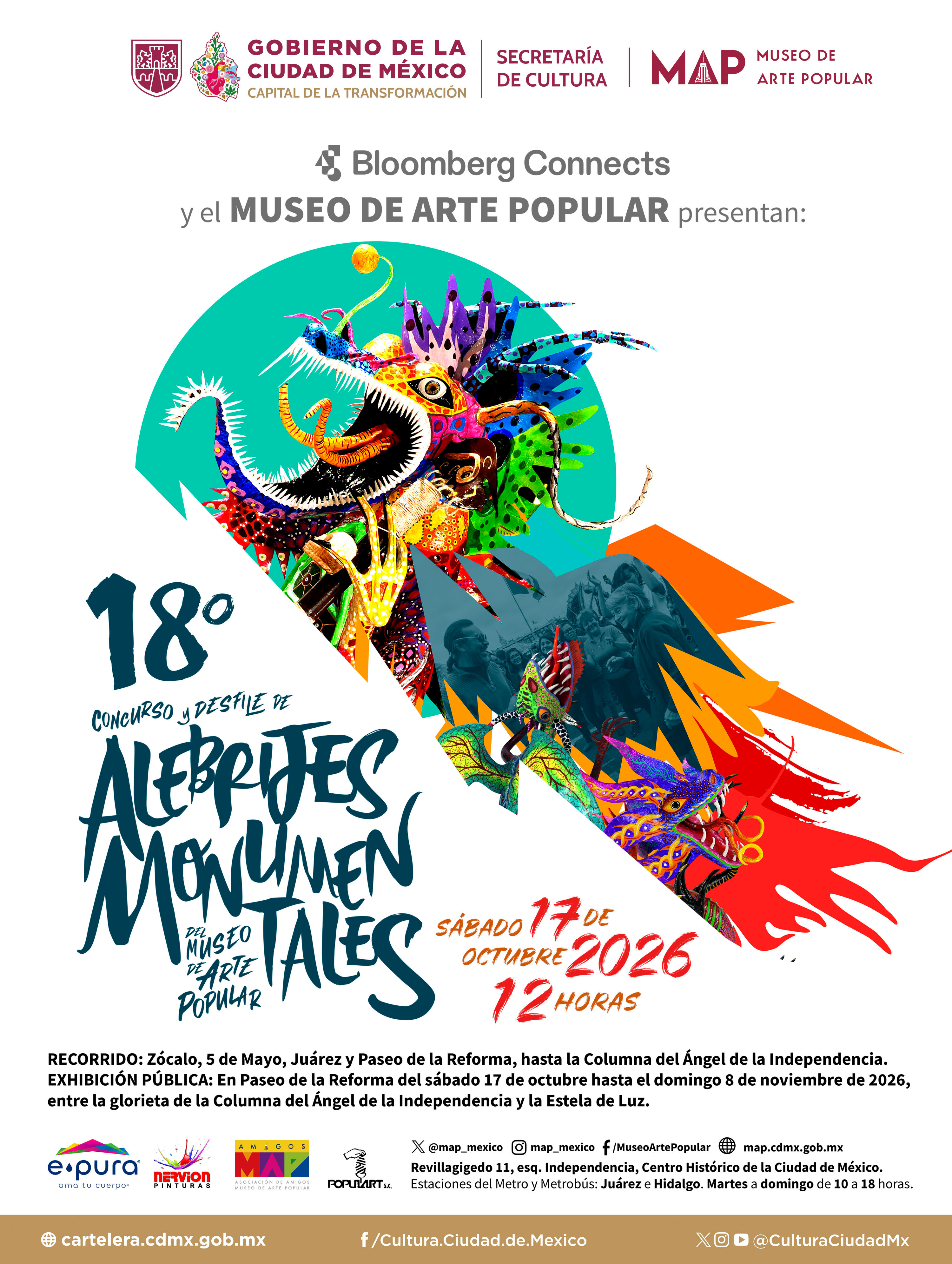 Cartel oficial del 18° Desfile de Alebrijes Monumentales del Museo de Arte Popular